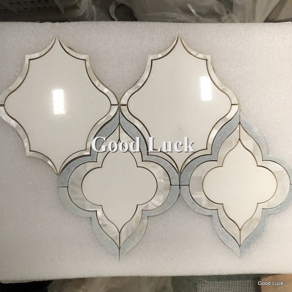 Wateriet White Marble Inlay Shell Parquet Feature Mosaikfliese