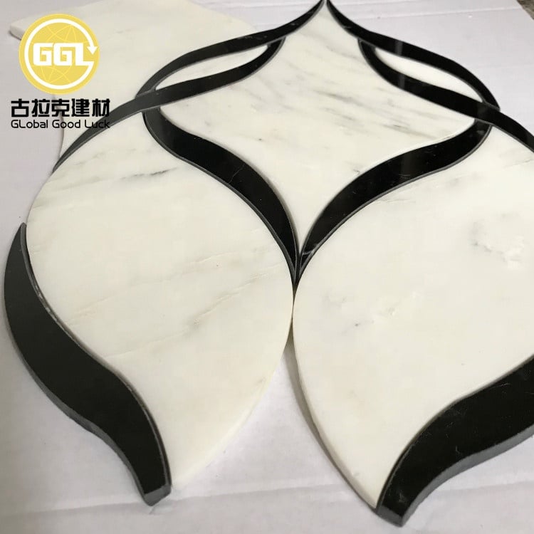 Decoração de Parede de Banheiro Polida Branca com Mistura de Preto em Mosaicos de Água Jato