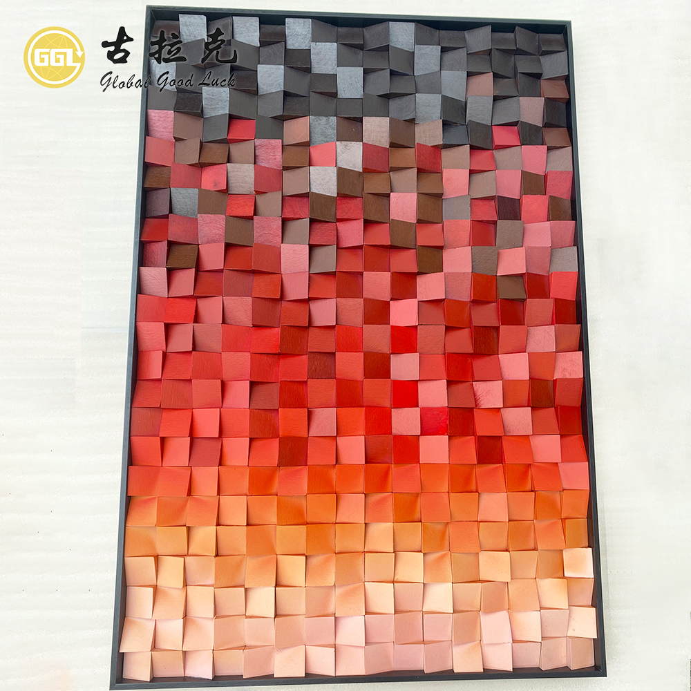 Handmade 3D Gradient Wood Mosaic Mural