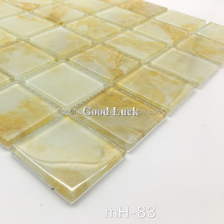 Goldfarben Kristallglas Quadratform Mosaikfliesen für Badezimmer Wanddekoration
