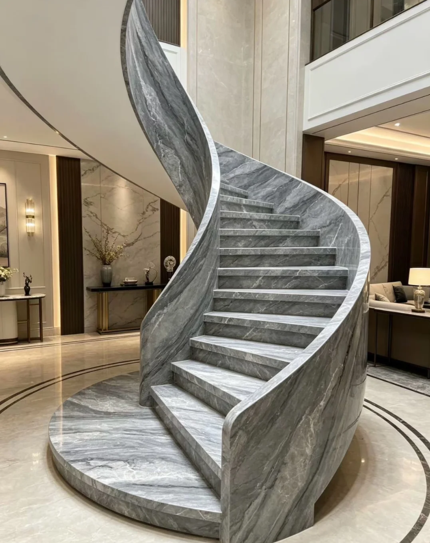 Florence Grey Marble staircase and matching grey marble flooring