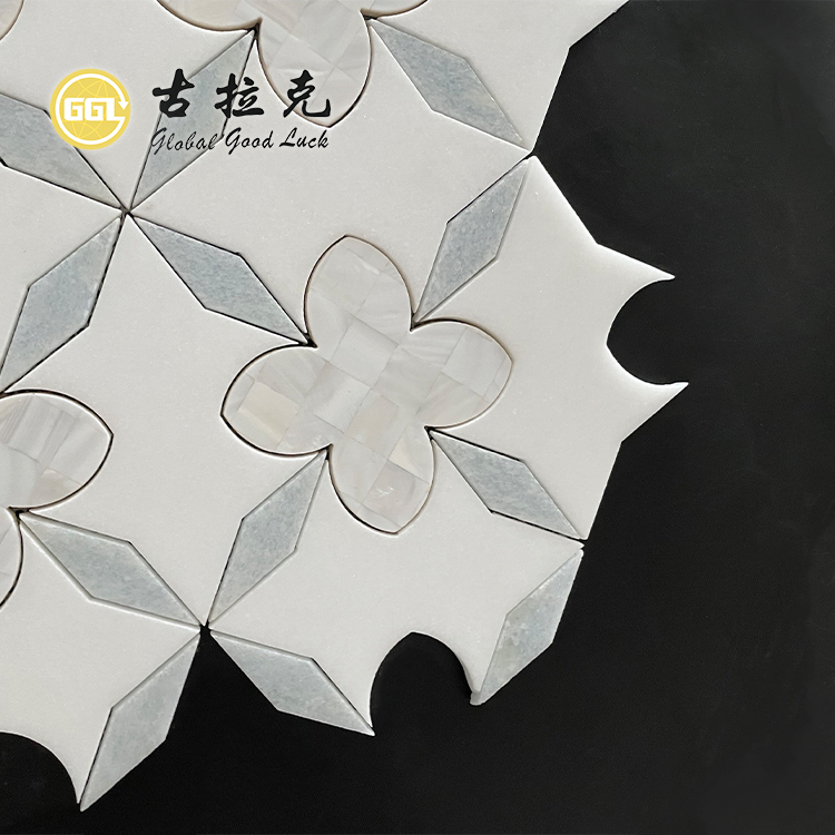 Blom Mozaïek Natuurlike Skulp Mother Of Pearl Waterjet Marmelteël