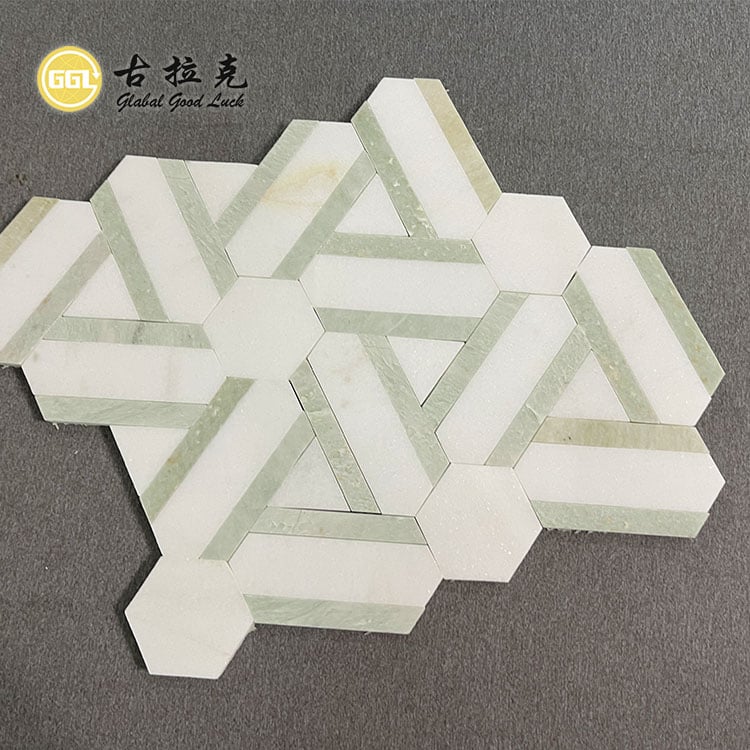 Diseño Nuevo Mosaico de Piedra de Mármol Verde y Blanco para Decoración de Pared