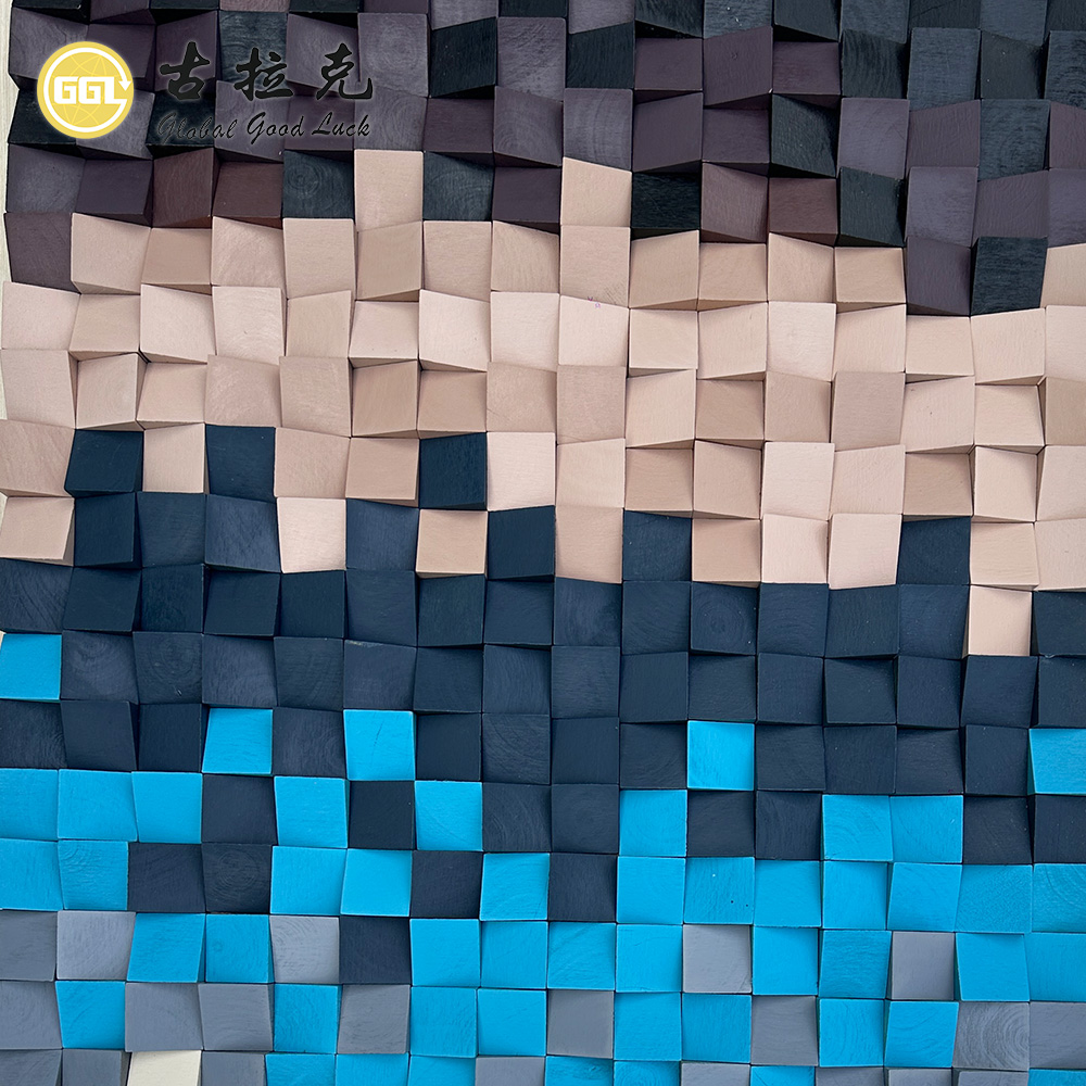 Custom Abstract 3D Wood Mosaic Art Mural Handmade Wooden Wall Panel