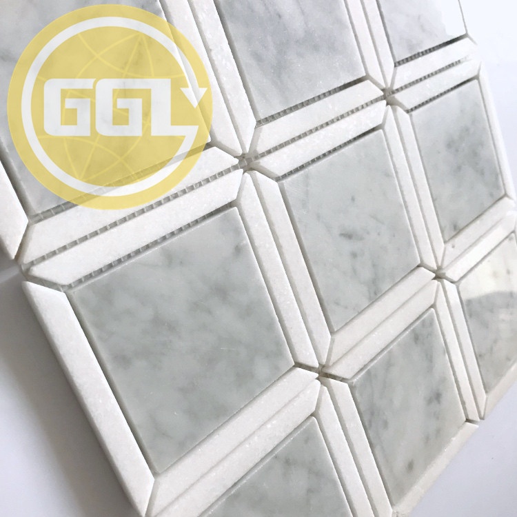 Natureza Branco Misturado com Azul Mármore Quadrado Parquet Feature Mosaico de Mármore Tiles