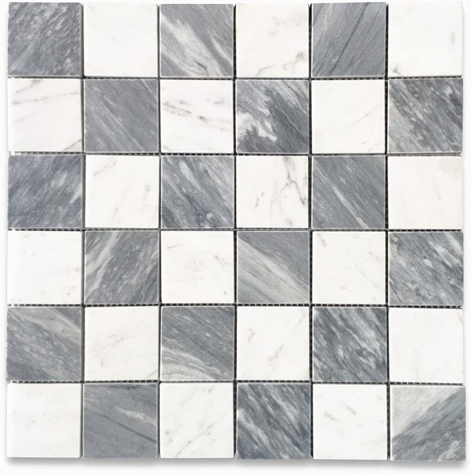 Florence Grey Marble and white marble square mosaic tile
