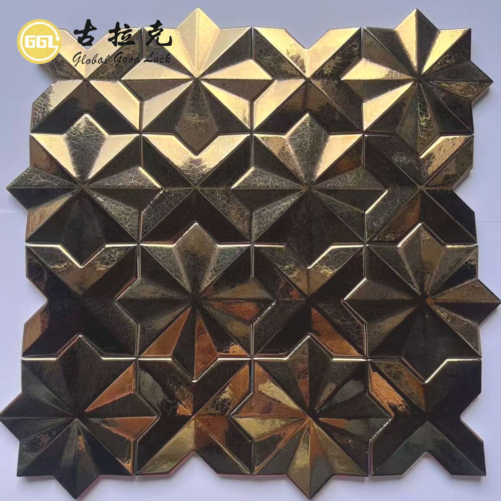 Antique Gold 3D Geometric Ceramic Mosaic Tile for Luxury Wall Decoration