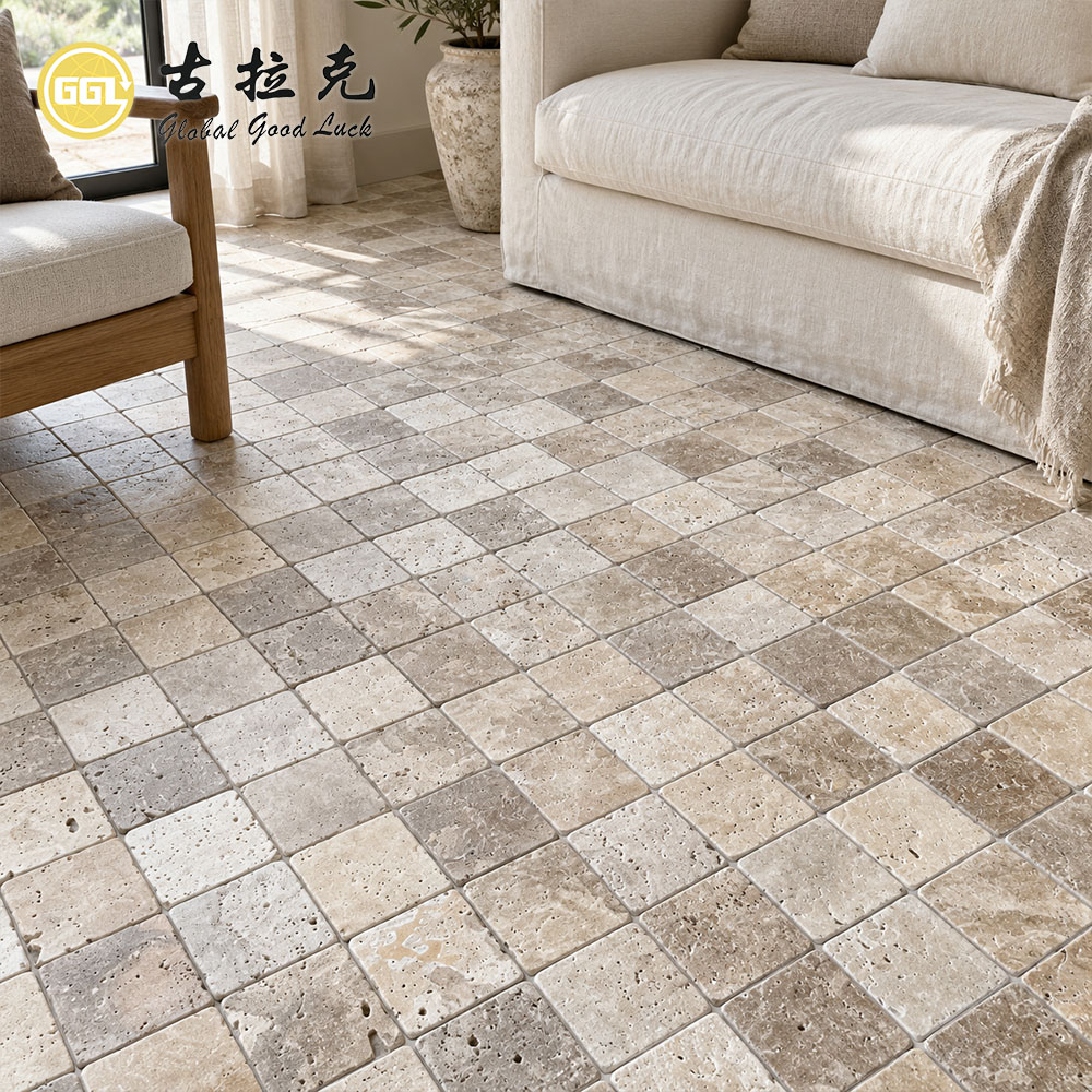 10x10cm Gray Travertine Tiles – Natural Stone Square Floor & Wall Tiles