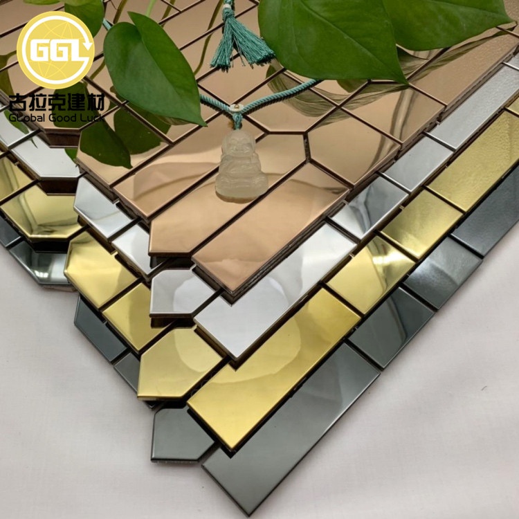 Алтын шампан Күміс металл мозаикалы айна дизайны Backsplash плиткасы