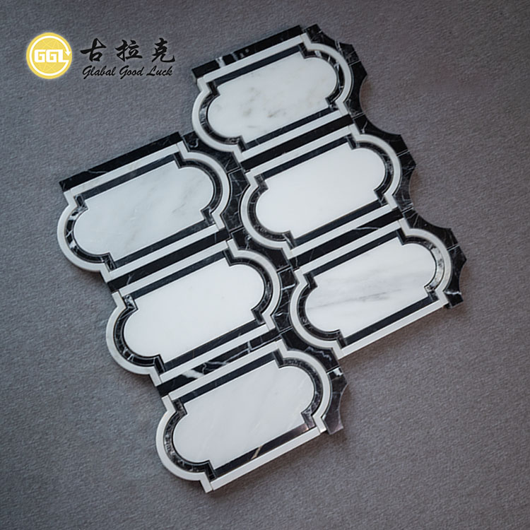 Classic Design White And Black Pattern Waterjet Mosaic Tile