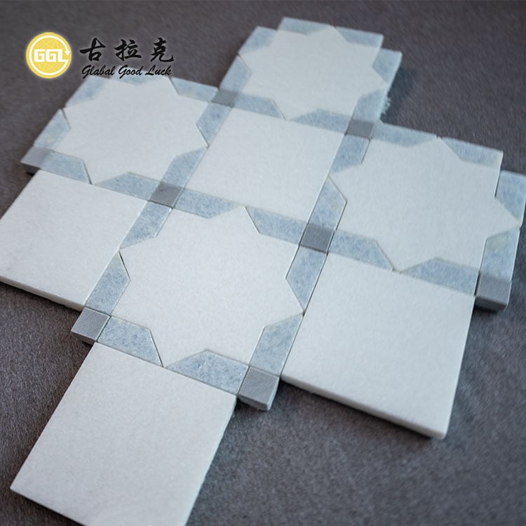 Natuurlike Styl Gemengde Marmervloer Parquet Waterjet Mozaïek vir Vloertegels