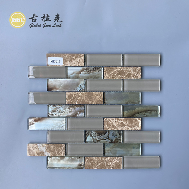 Naturmarmor Mix Glas Kristall Streifenform Glasmosaik Küchenwandfliese