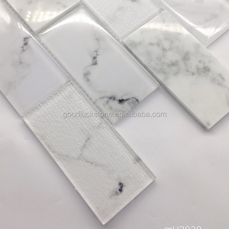 Strip Shape Stone Mix Crystal Glass Mosaic Tile for Bathroom Wall Tile