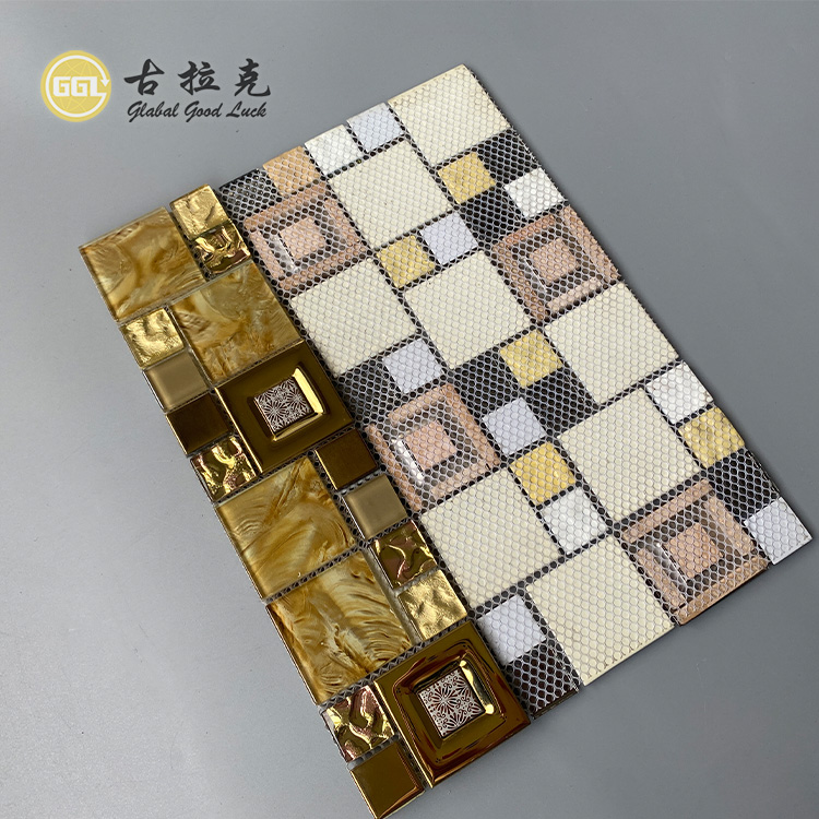 Metallmischglas Luxusgold Kristallglas Mosaikfliesen für Badezimmerwand
