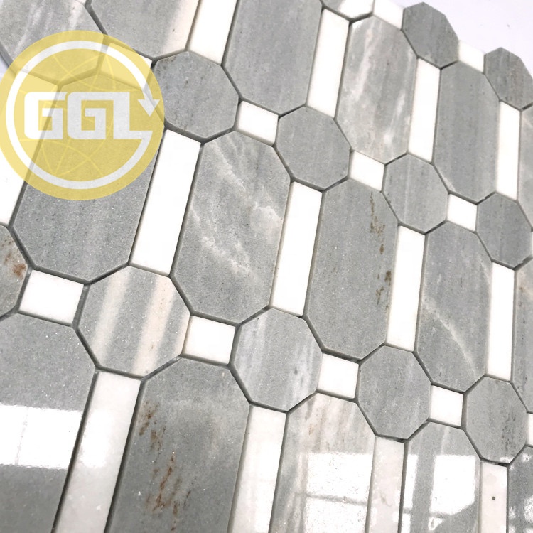 Mosaico de Forma Irregular Polido em Cinza e Branco para Azulejo de Parede e Piso Interno