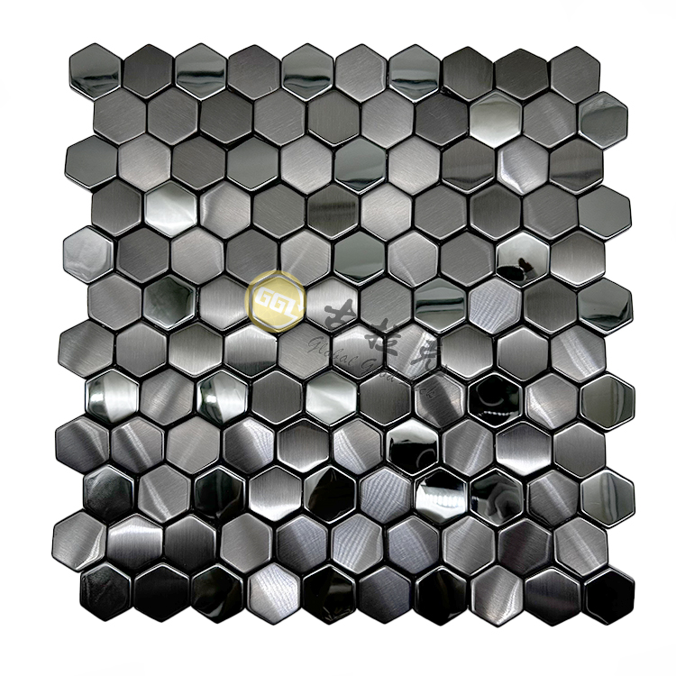 Sechseckige Edelstahl Goldene Metall Mosaikfliese Innenwand Dekor