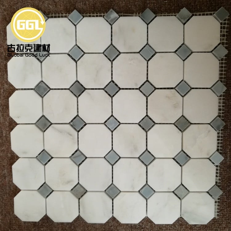 2 Zoll Thassos Weiß Mix Graue Punkte Marmor Oktagon Muster Mosaik-Kachel Für Villa/Hotel/Wohnung Wand Boden Dekor