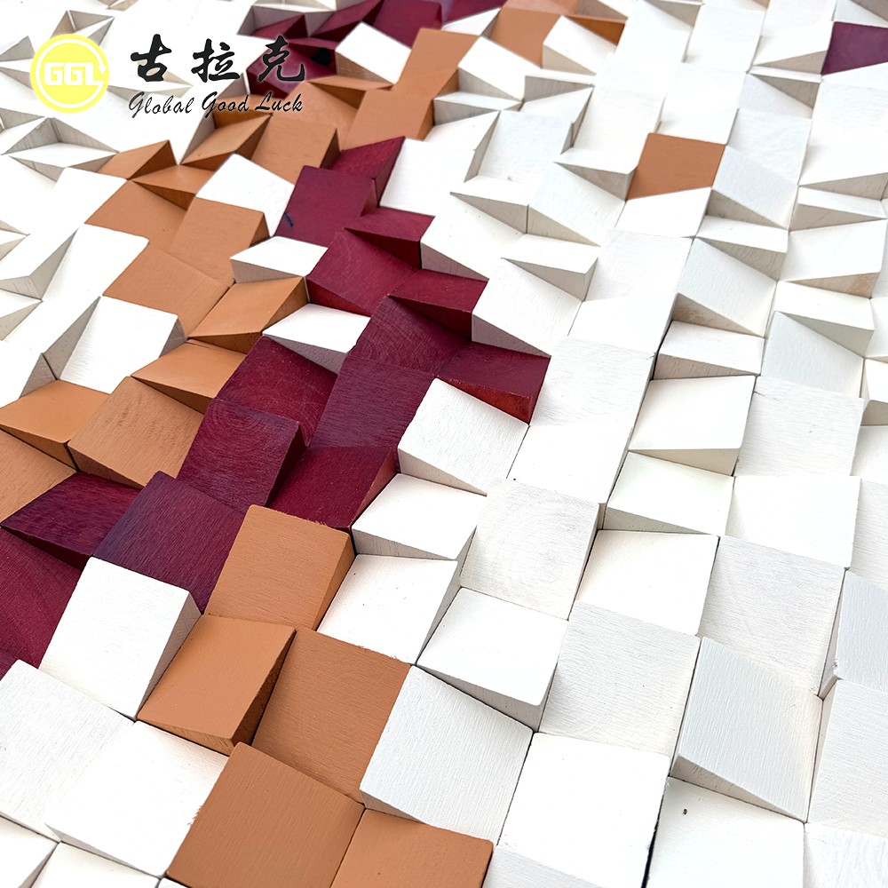 Custom 3D Geometric Wood Mosaic Wall Art