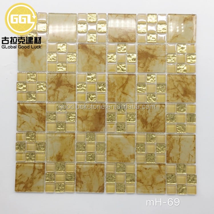 Luxus-Gold-Mosaik-Kachel Glitzer Quadratmuster Glasmosaik-Kachel