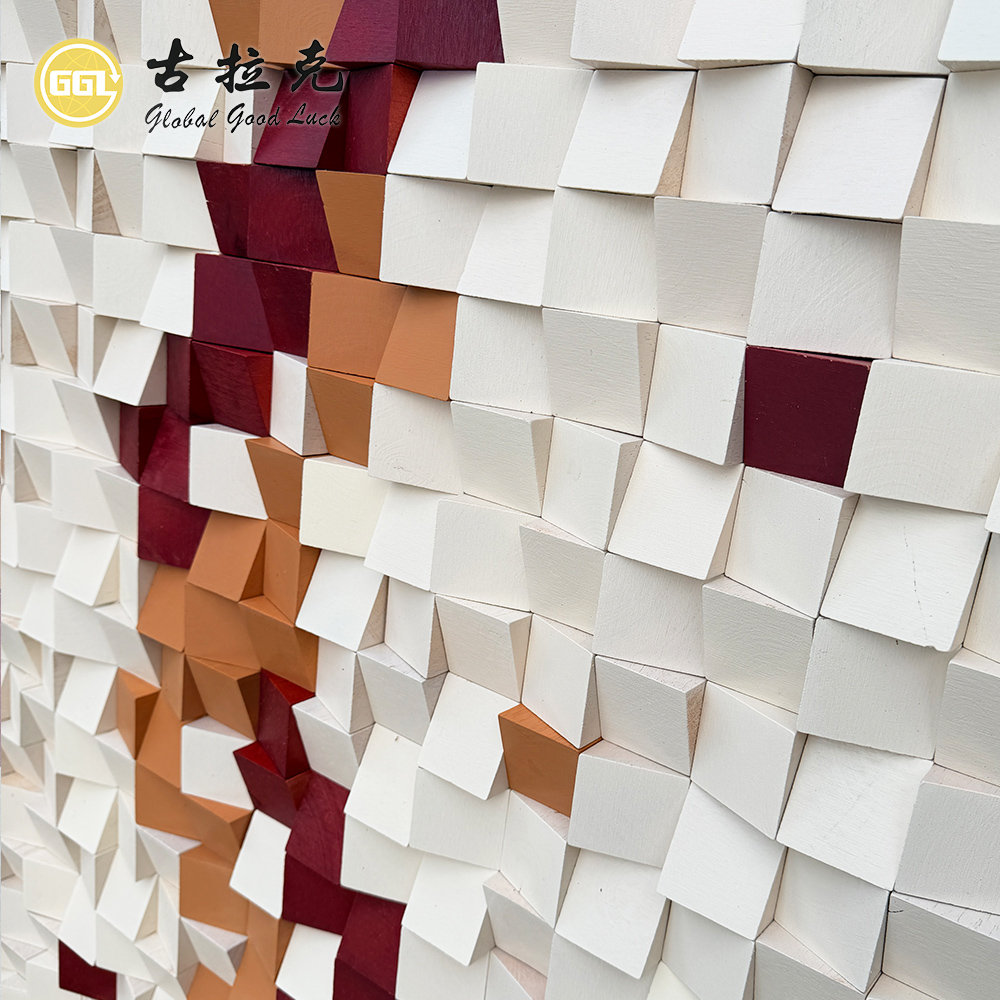 Custom 3D Geometric Wood Mosaic Wall Art
