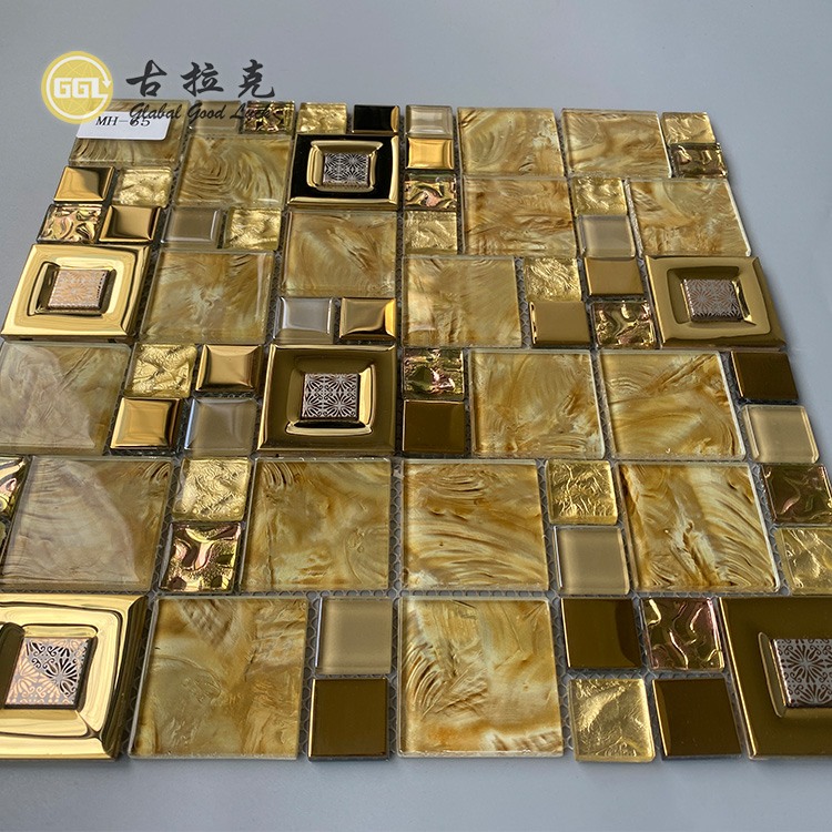 Metallmischglas Luxusgold Kristallglas Mosaikfliesen für Badezimmerwand