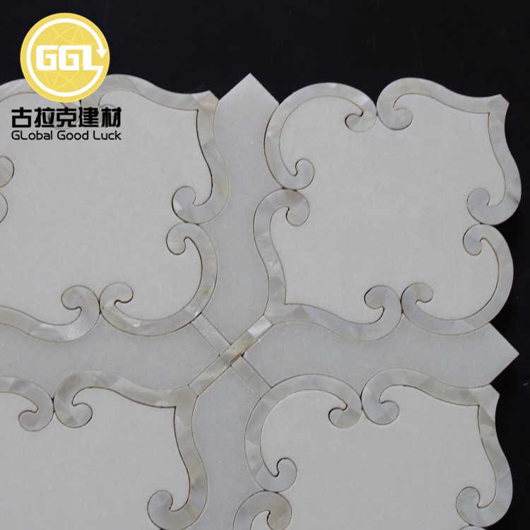 Calidad Superior Mármol Blanco Forma de Flor Piedra Mix Concha Mosaico Inteerior Decoración