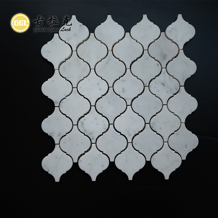 Carrelage Mosaïque en Marbre Blanc Carrara en Forme de Lanterne Adapté pour Décor de Villa