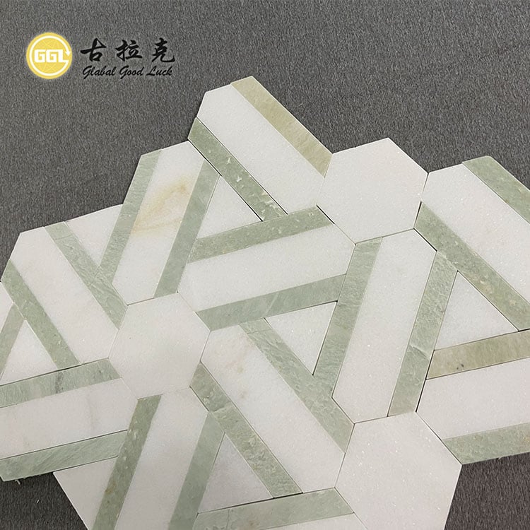 Diseño Nuevo Mosaico de Piedra de Mármol Verde y Blanco para Decoración de Pared