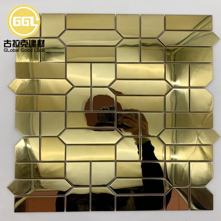 Алтын шампан Күміс металл мозаикалы айна дизайны Backsplash плиткасы