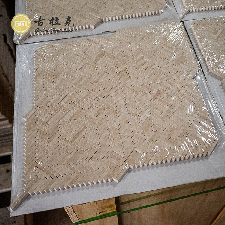 Beige Fischgrätenform Marmor Mosaik Finger Stil Boden Wandfliesen