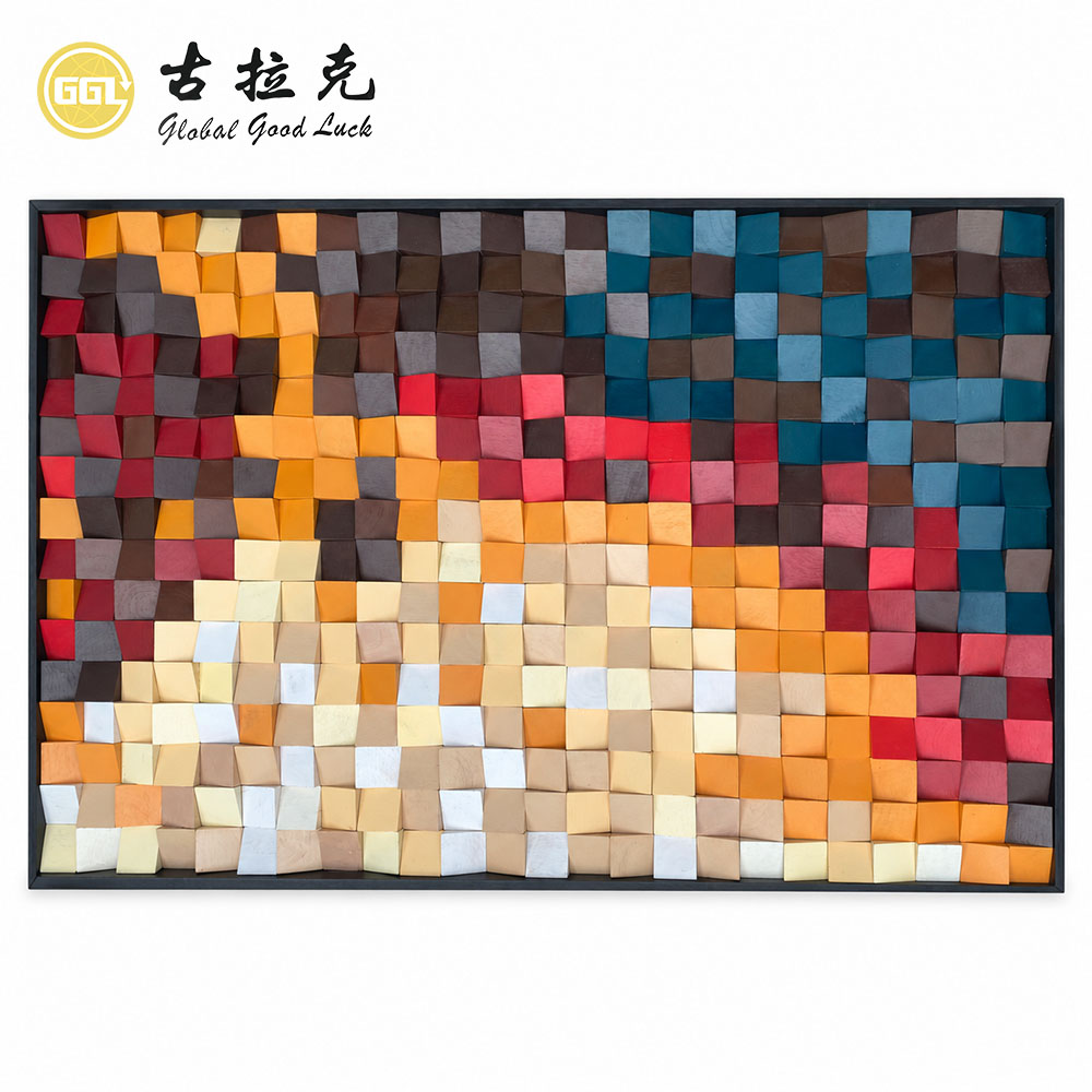Custom 3D Color Gradient Wood Mosaic Wall Art