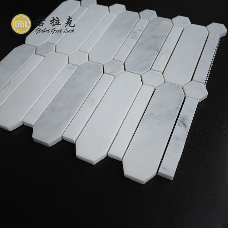 GGL Fournit des carreaux de mosaïque en marbre blanc pour les murs de cuisine et de salle de bain Carreaux de mosaïque en pierre naturelle flûtée
