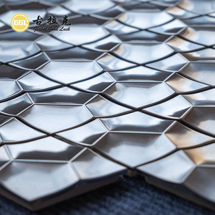 Sliver Metal Rhombus Splicing Mosaic Tile Kitchen Backsplash Decoration