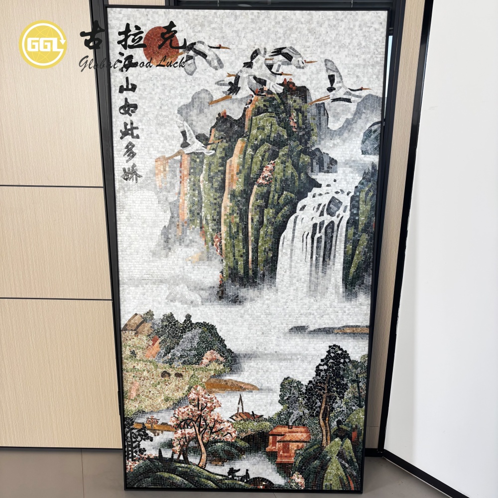 Handmade Natural Marble Mosaic Mural Landscape Painting for Luxury Interior Wall Decoration