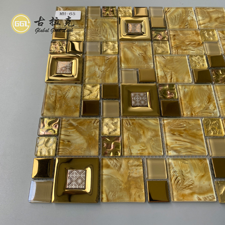 Metallmischglas Luxusgold Kristallglas Mosaikfliesen für Badezimmerwand