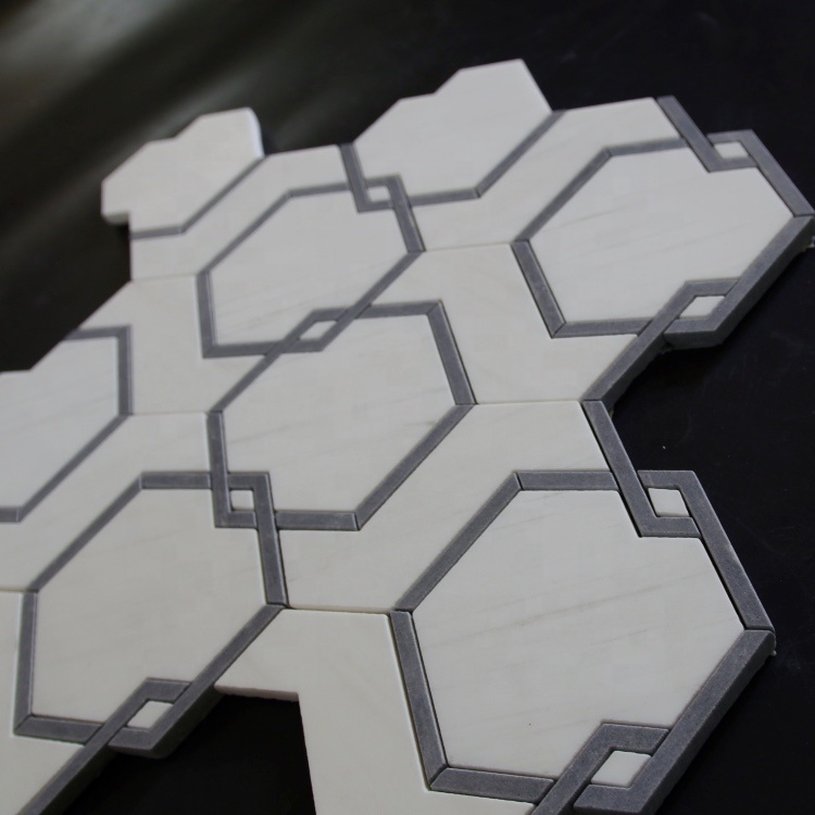 Innenraum Wohnkultur Design Sechseckmuster Weiße Marmor Mosaikfliesen für Boden und Wand
