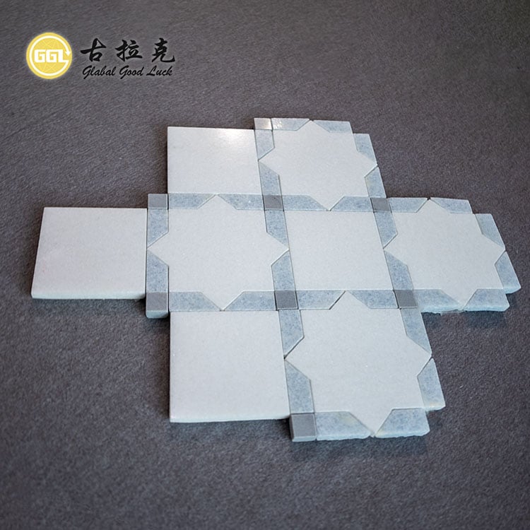 Natuurlike Styl Gemengde Marmervloer Parquet Waterjet Mozaïek vir Vloertegels