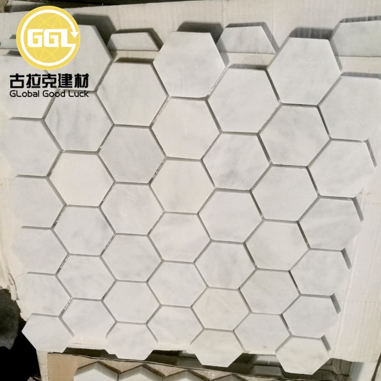 Heksagoonvorm Carrara Wit Marmer Mosaïek Tegels