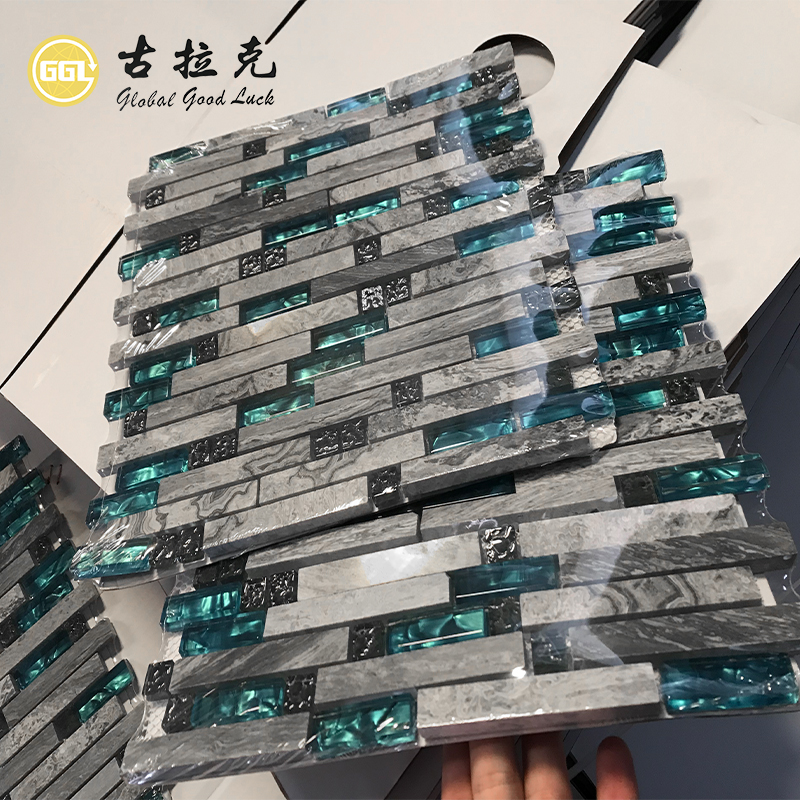 Strip Marmor Mischung Kristallglas Mosaik Wand Küche Backsplash Bad Mosaikfliese