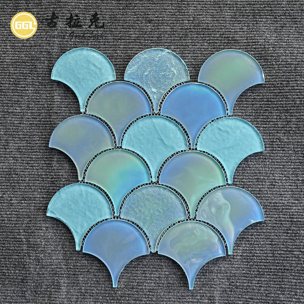 Iridescent Fish Scale Crystal Glass Mosaic Tiles for Swimming Pools & Walls