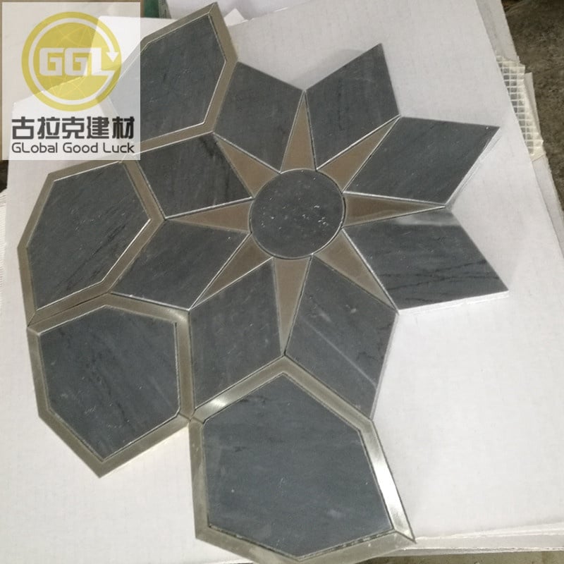 Sun Style Mosaiktileschwarz Marmor Mix Stern Spiegel Wasserstrahlmuster Tile
