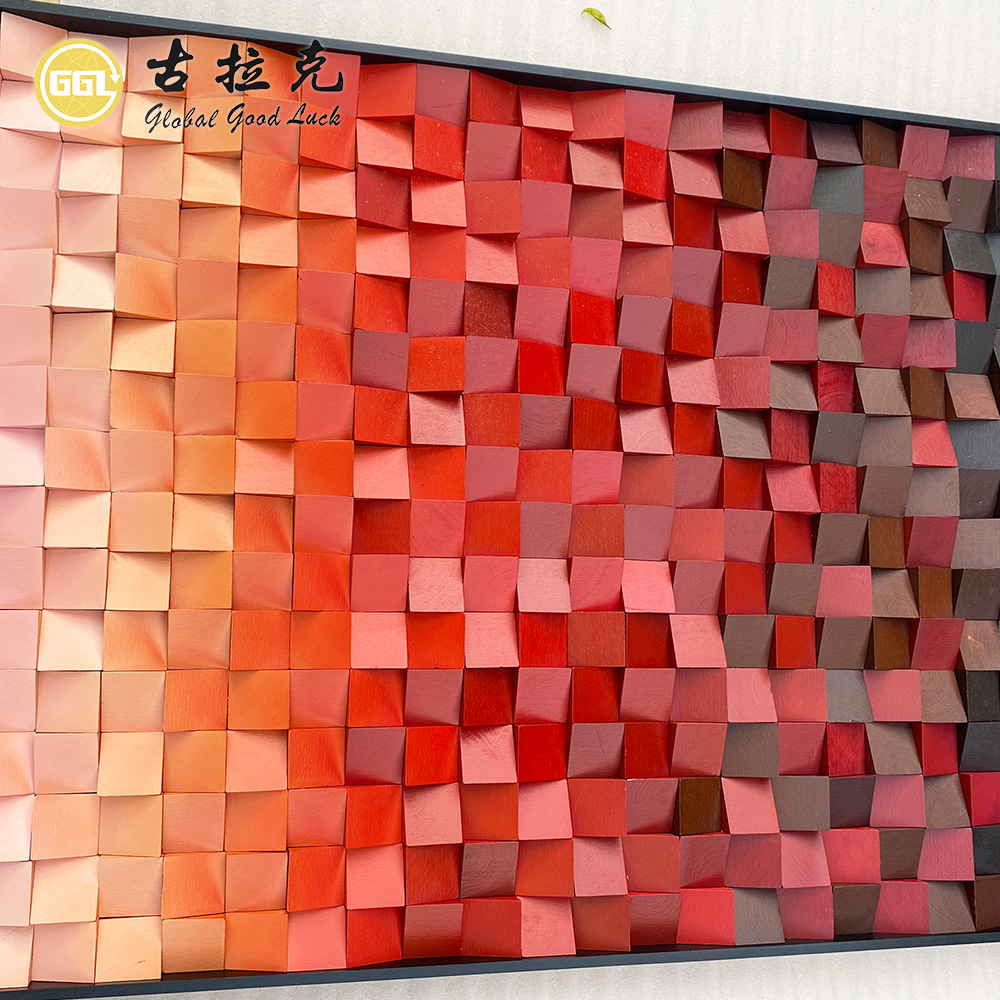 Handmade 3D Gradient Wood Mosaic Mural
