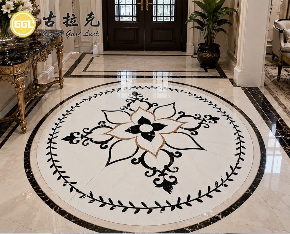 Porcelain Waterjet Medallion | Custom Decorative Floor Mosaic
