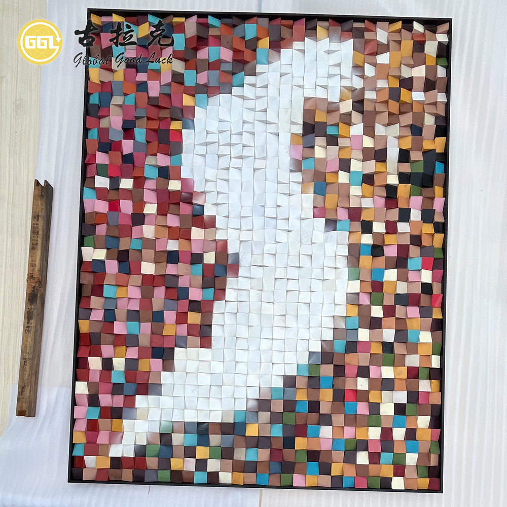 Custom 3D Multicolor Wood Mosaic Wall Art