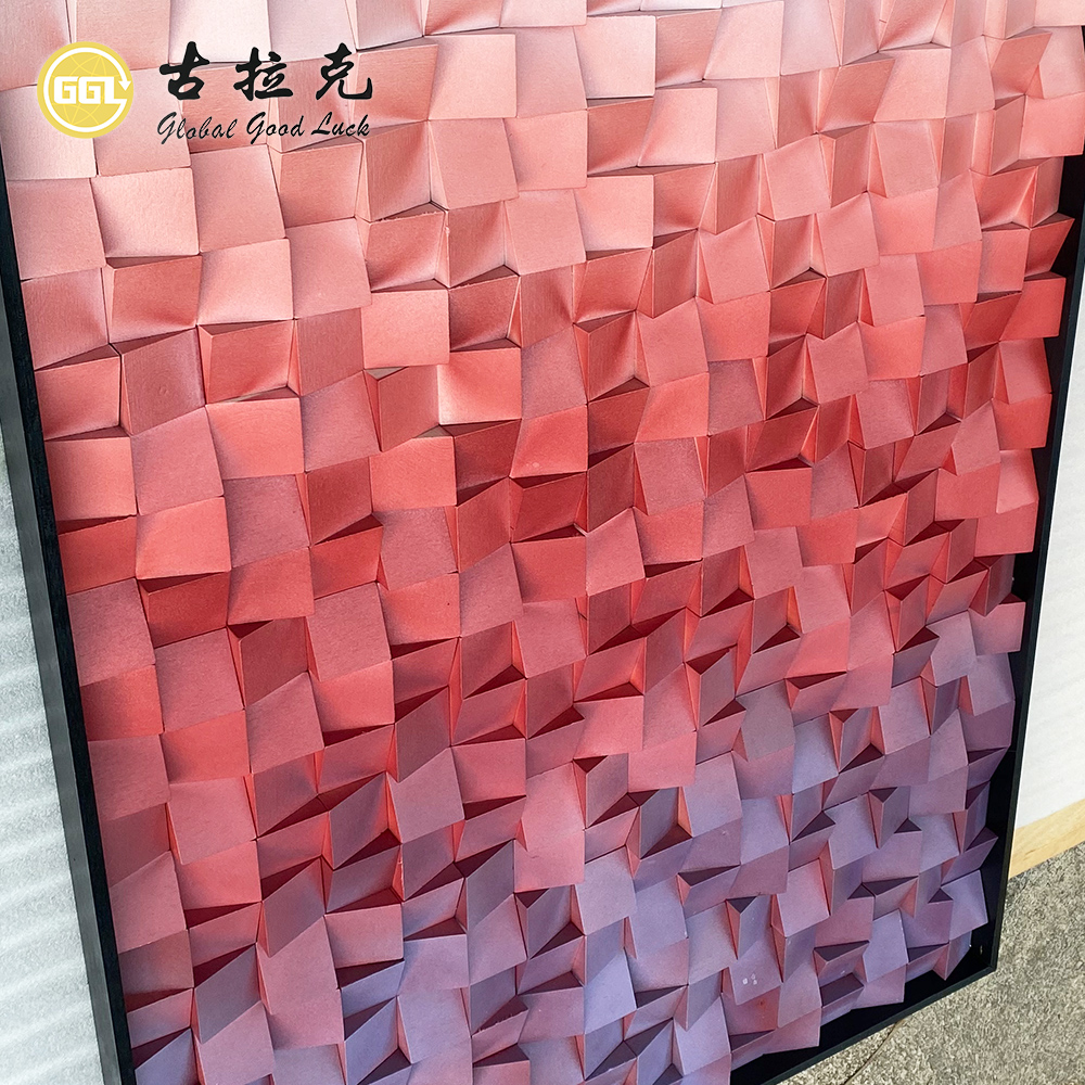 Handmade 3D Pink Gradient Wood Mosaic Mural