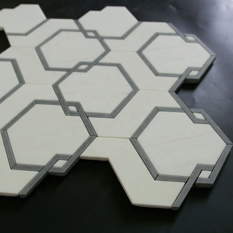 Innenraum Wohnkultur Design Sechseckmuster Weiße Marmor Mosaikfliesen für Boden und Wand