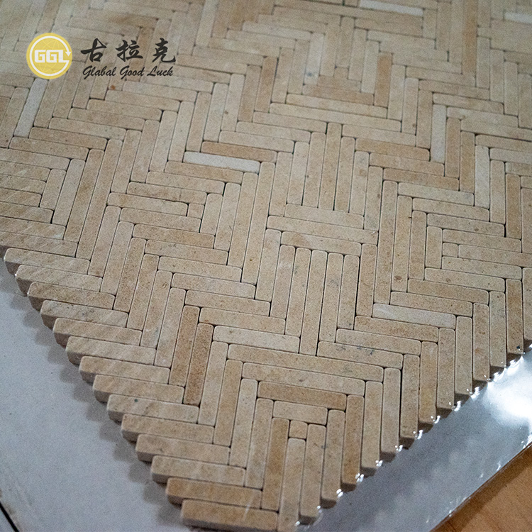Beige Fischgrätenform Marmor Mosaik Finger Stil Boden Wandfliesen