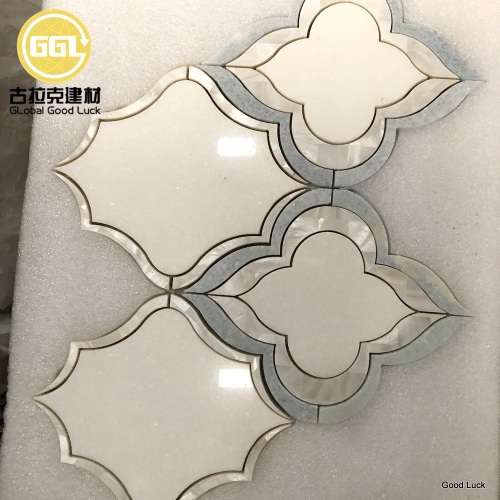 Wateriet White Marble Inlay Shell Parquet Feature Mosaic Tile