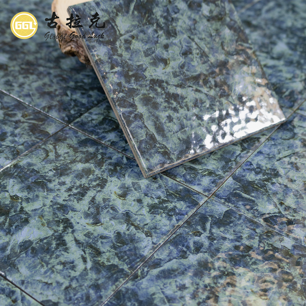 Blue Green Stone Look Square Ceramic Tiles for Pool & Interior Projects