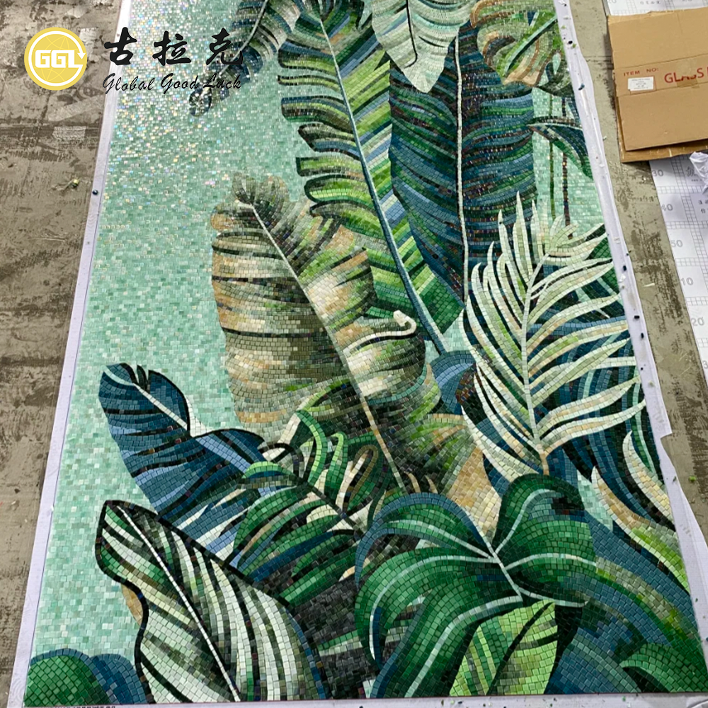 Custom Tropical Leaf Mosaic Mural for Luxury Interior Wall Decoration